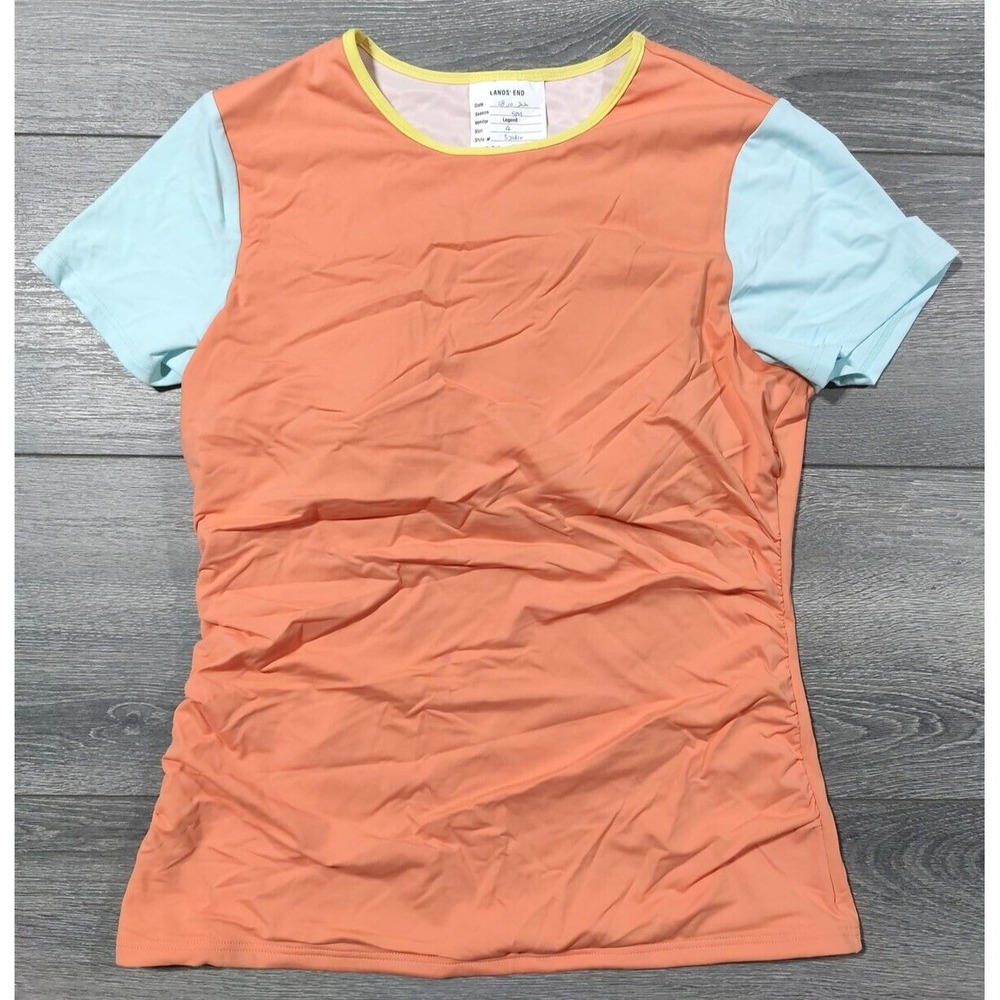Lands' End Swim Shirt Adult Size 4 Orange Blue Rash Guard Top Women